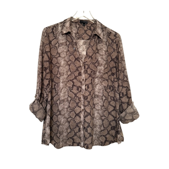 EUC Women's The Limited Button Down Blouse Size L Brown Black Gray Snake Print - Picture 1 of 10